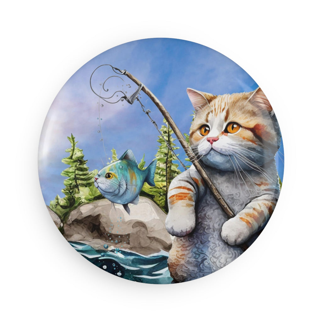 Fishing Cat Magnet – Whimsical Cat Catching Fish Art