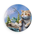 Fishing Cat Magnet – Whimsical Cat Catching Fish Art