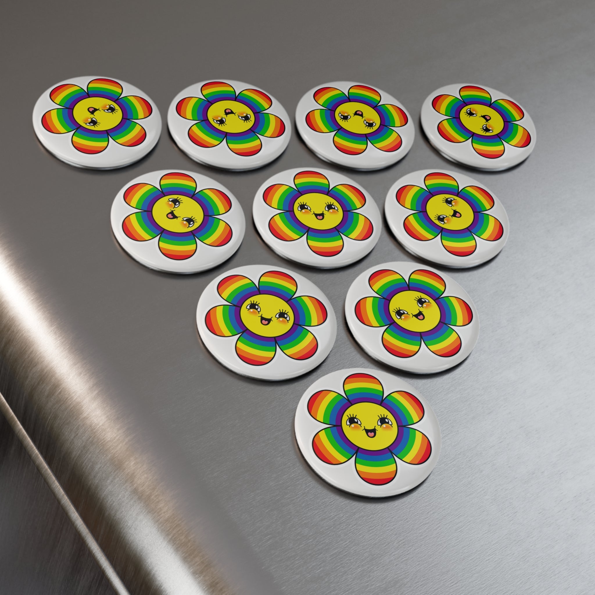 Rainbow Smiley Flower Magnet – Cute Pride Aesthetic Design
