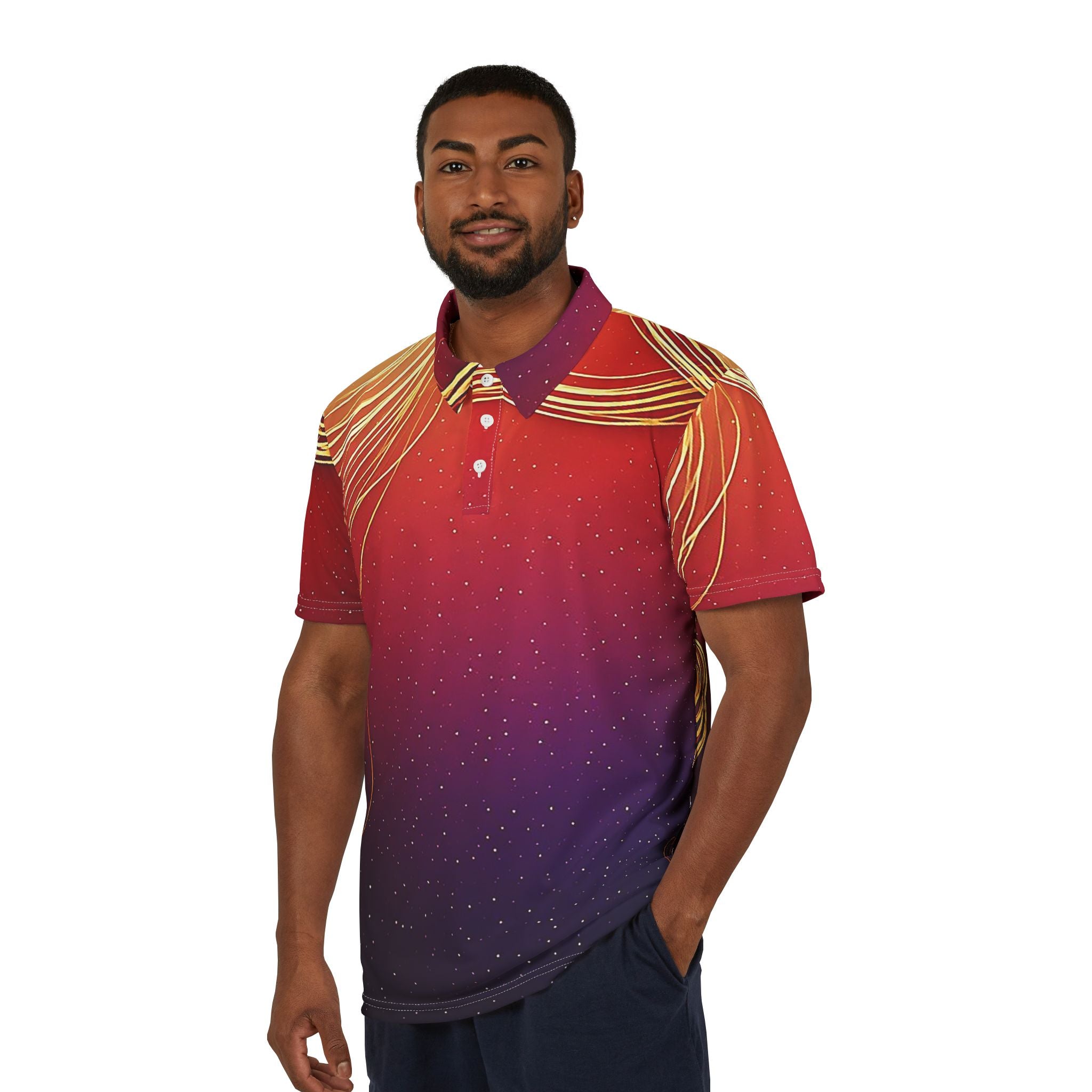 Royal Orbit Polo – Crimson Gold Luxe Shirt
