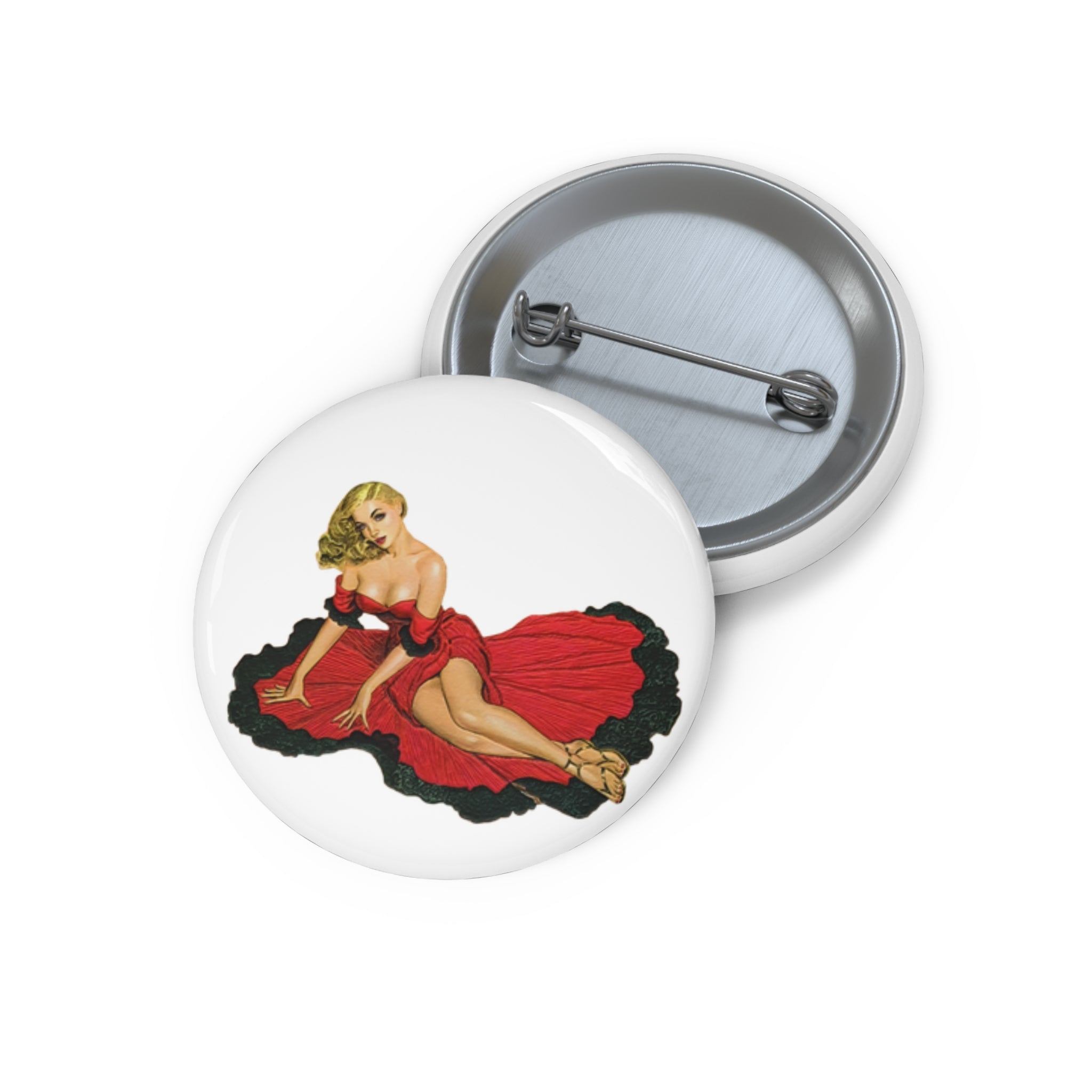 Black & Red Pin-Up Girl Pin – Retro Vintage Girl Button