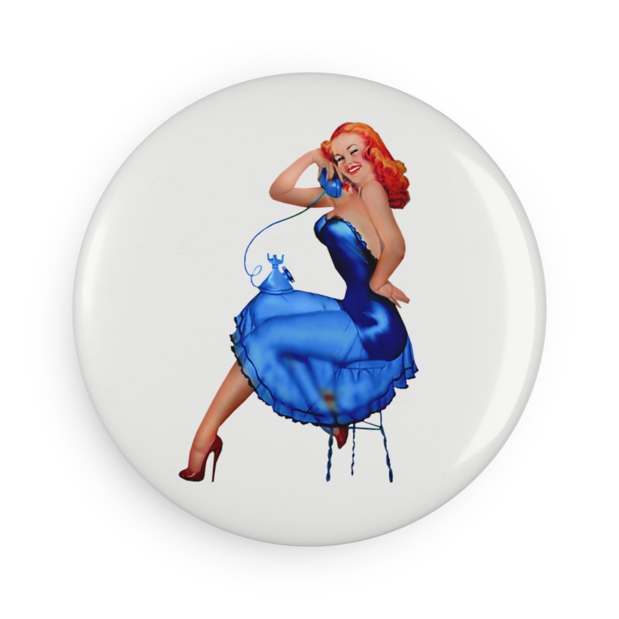 Blue Dress Pin-Up Girl Magnet – Retro Vintage Girl Art Decor