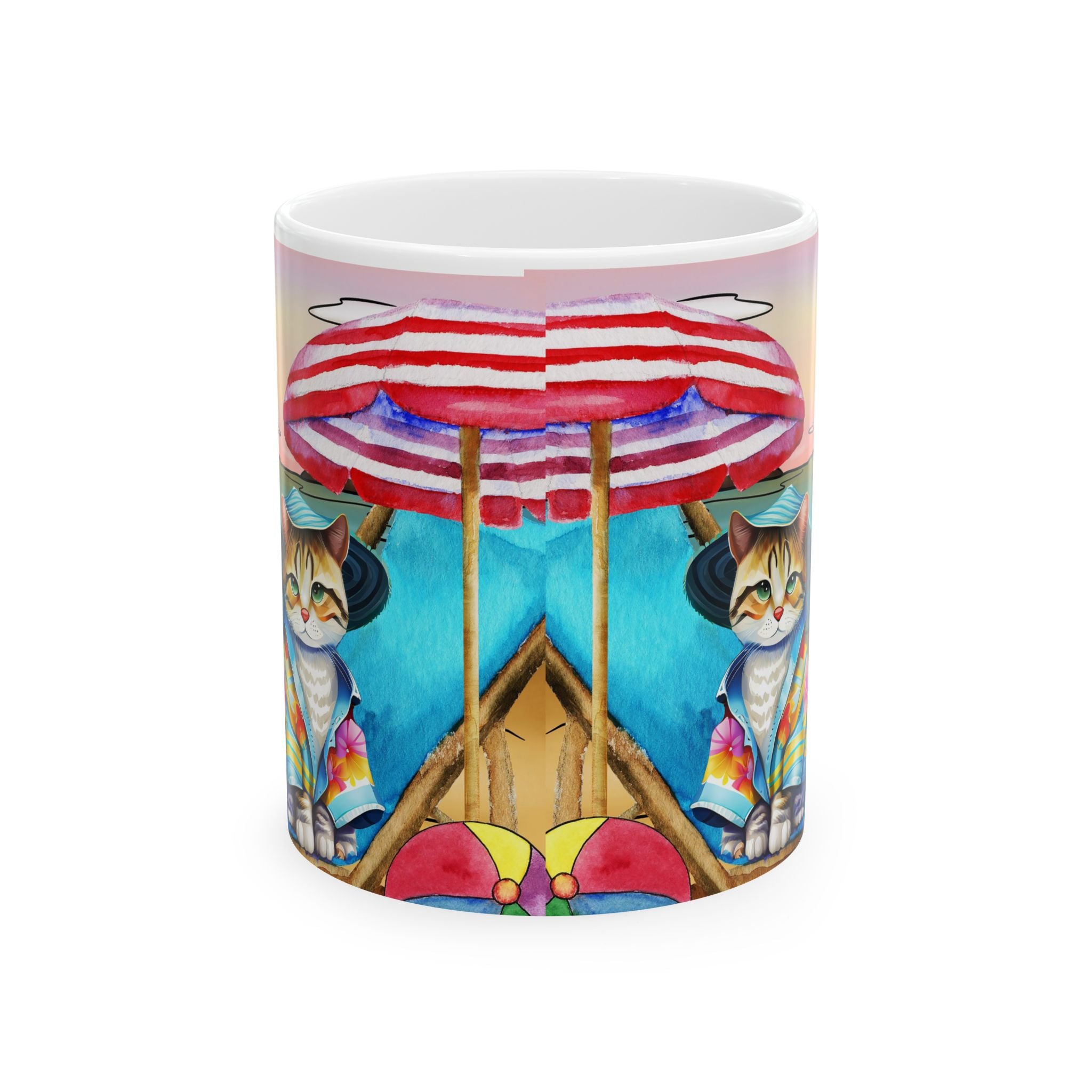 Beach Cat Mug – Cute Vacation Cat Aesthetic Coffee Cup