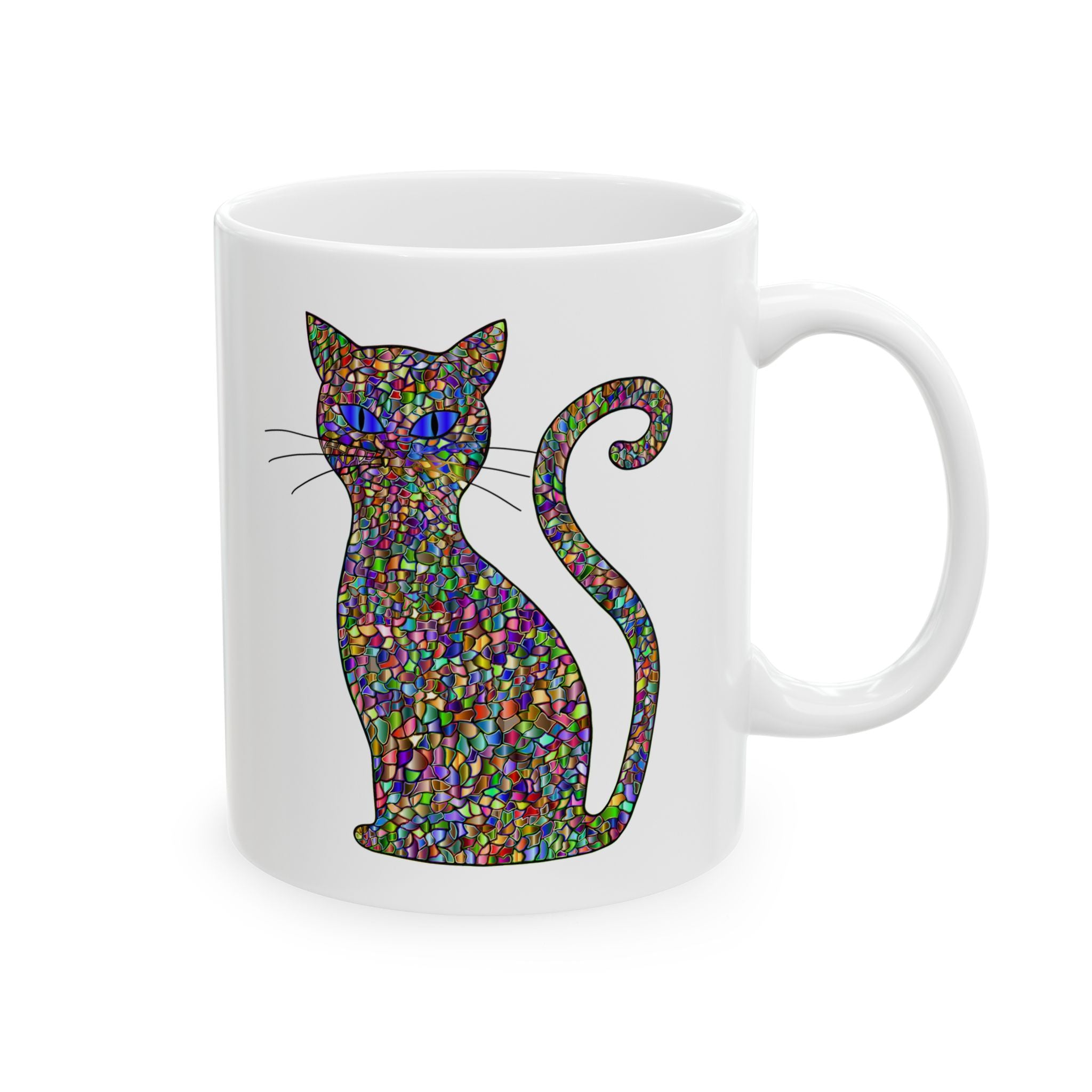 Prismatic Cat Mug – Vibrant Mosaic Art Coffee Cup