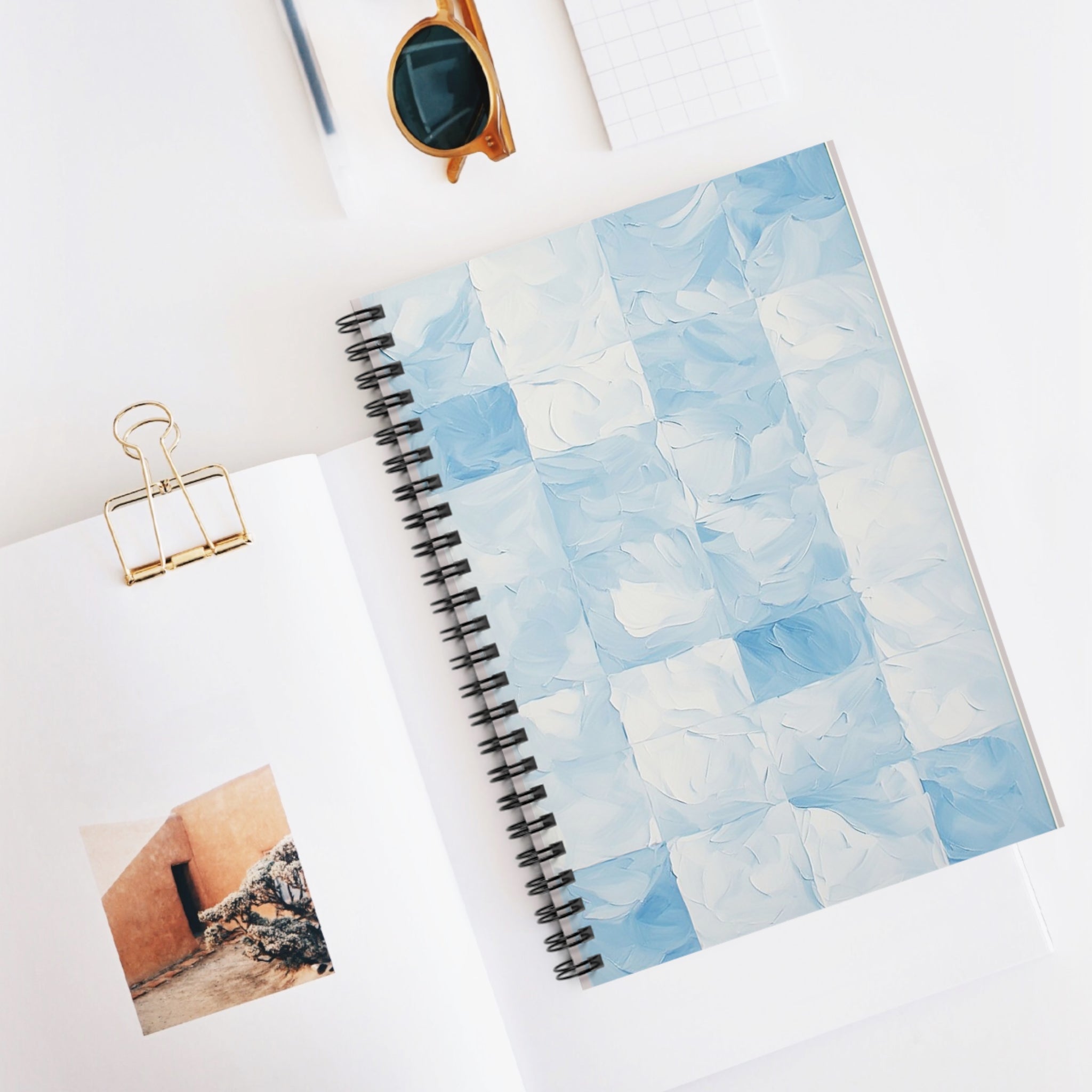 Cloud Tile Spiral Notebook – Soft Blue Minimal Grid Journal (6” x 8”)
