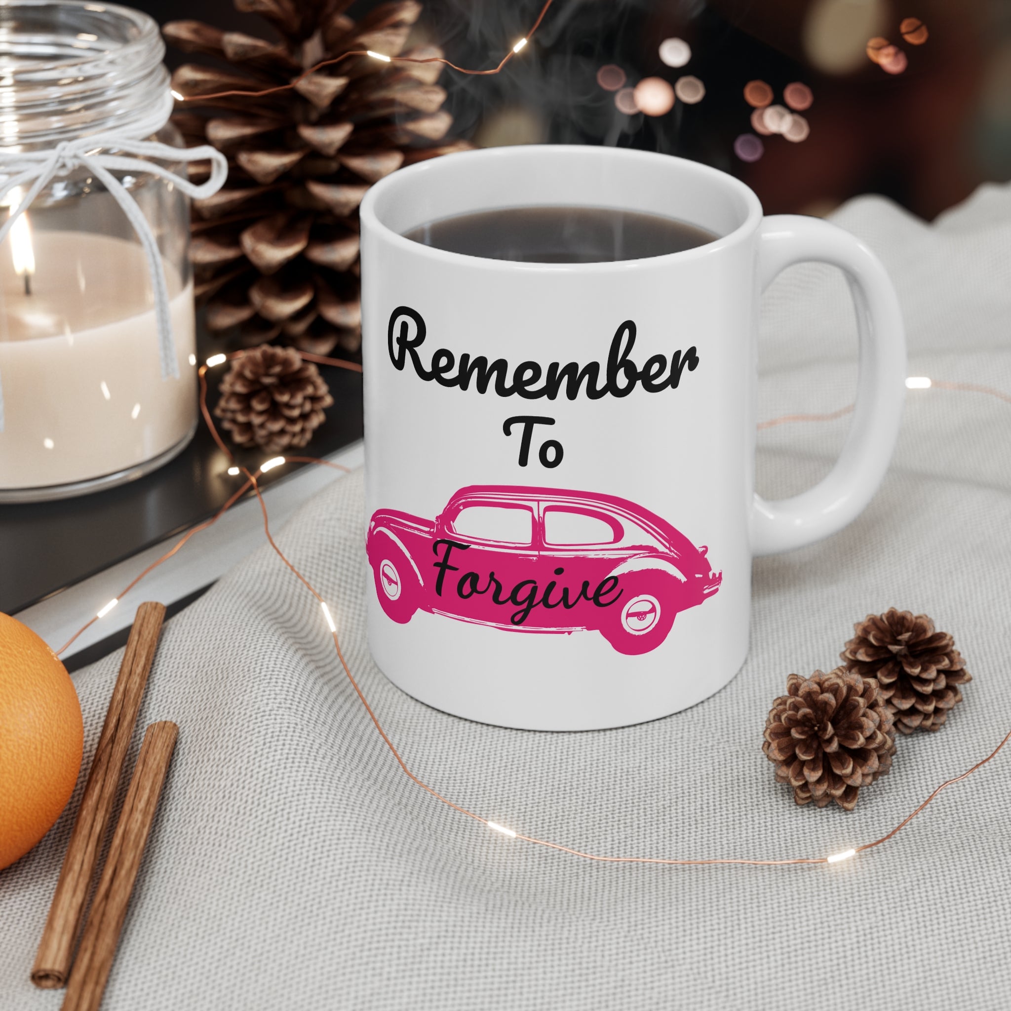 Remember to Forgive Mug – Vintage Pink Car Inspirational Coffee Cup