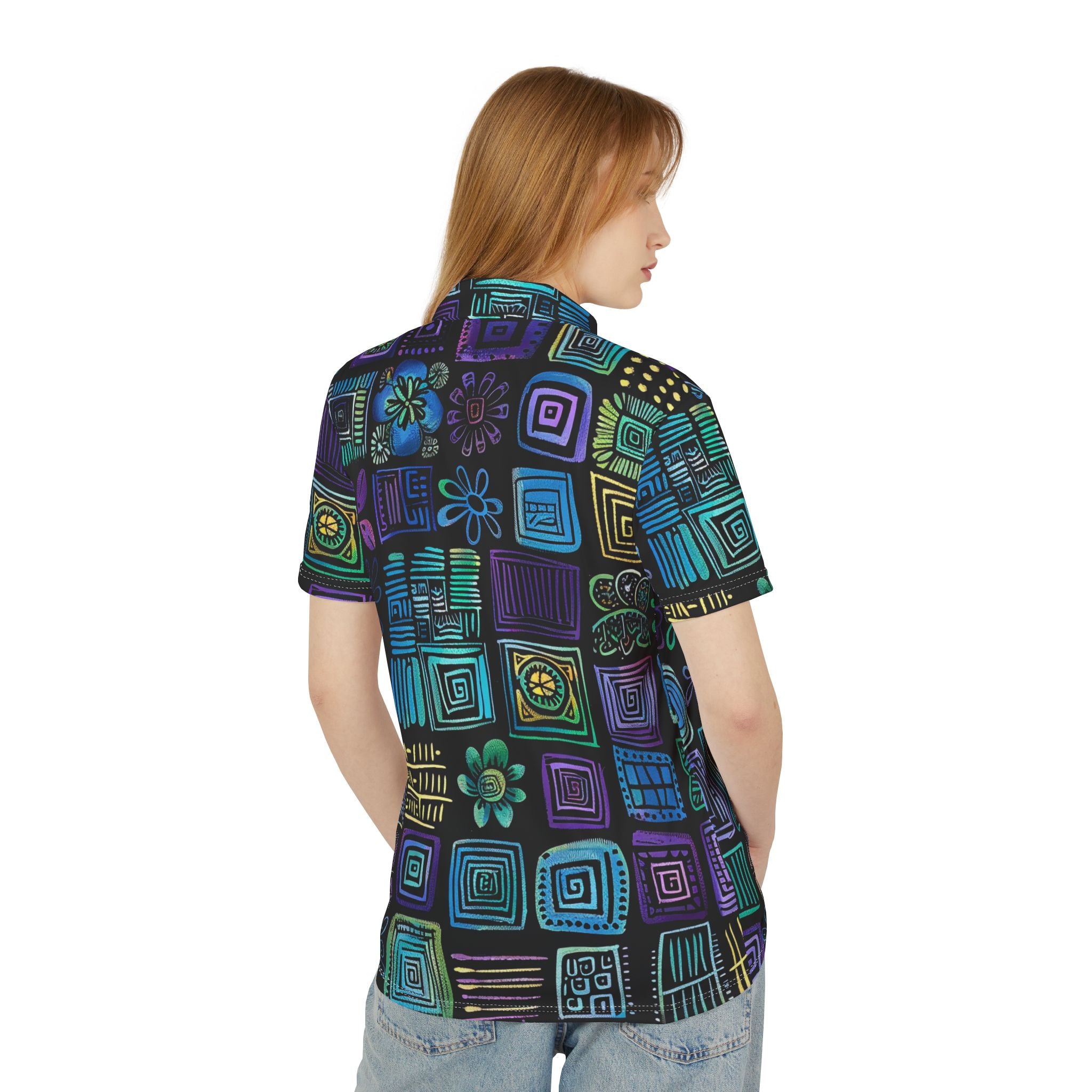 Neon Sketch Garden – Abstract Doodle Polo