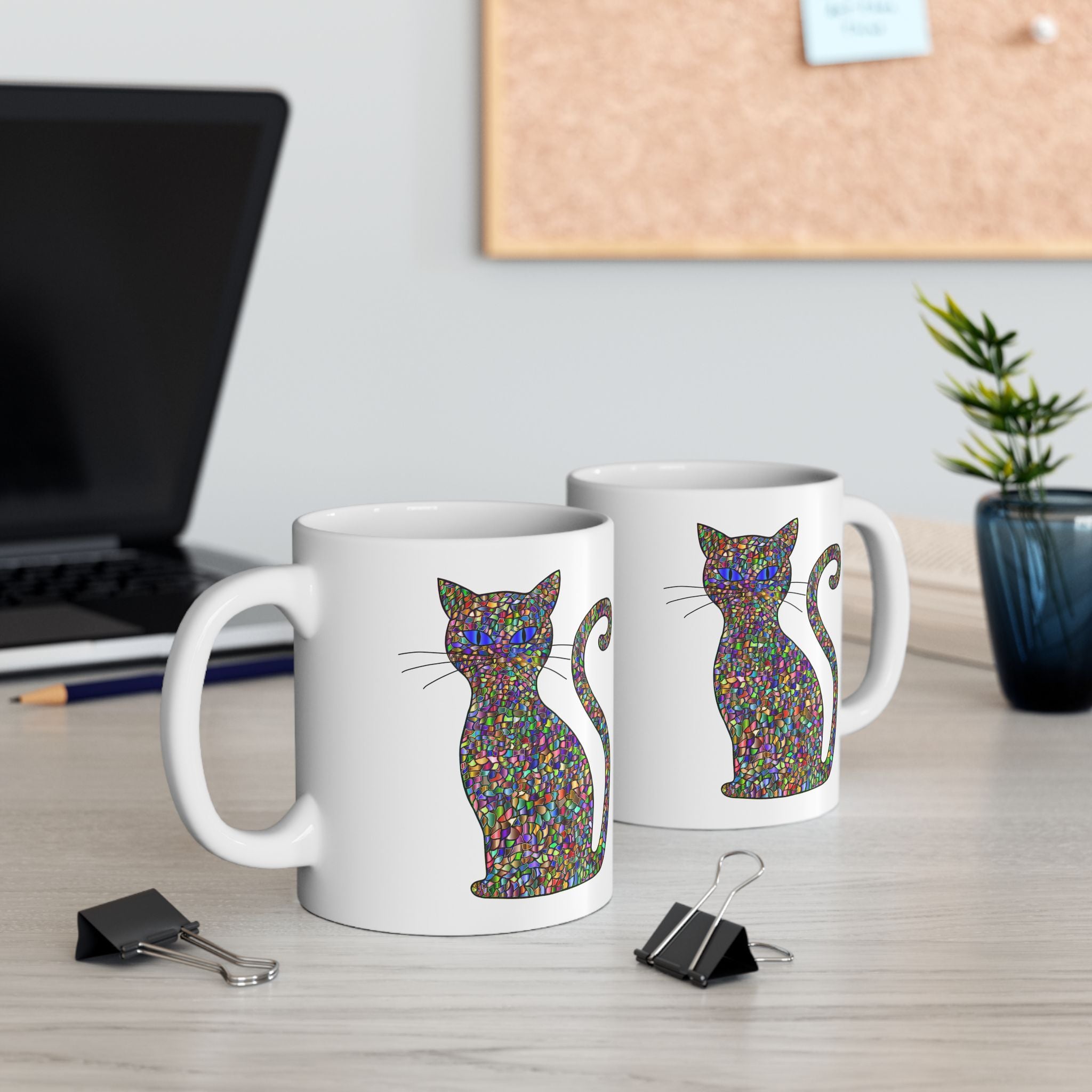 Prismatic Cat Mug – Vibrant Mosaic Art Coffee Cup