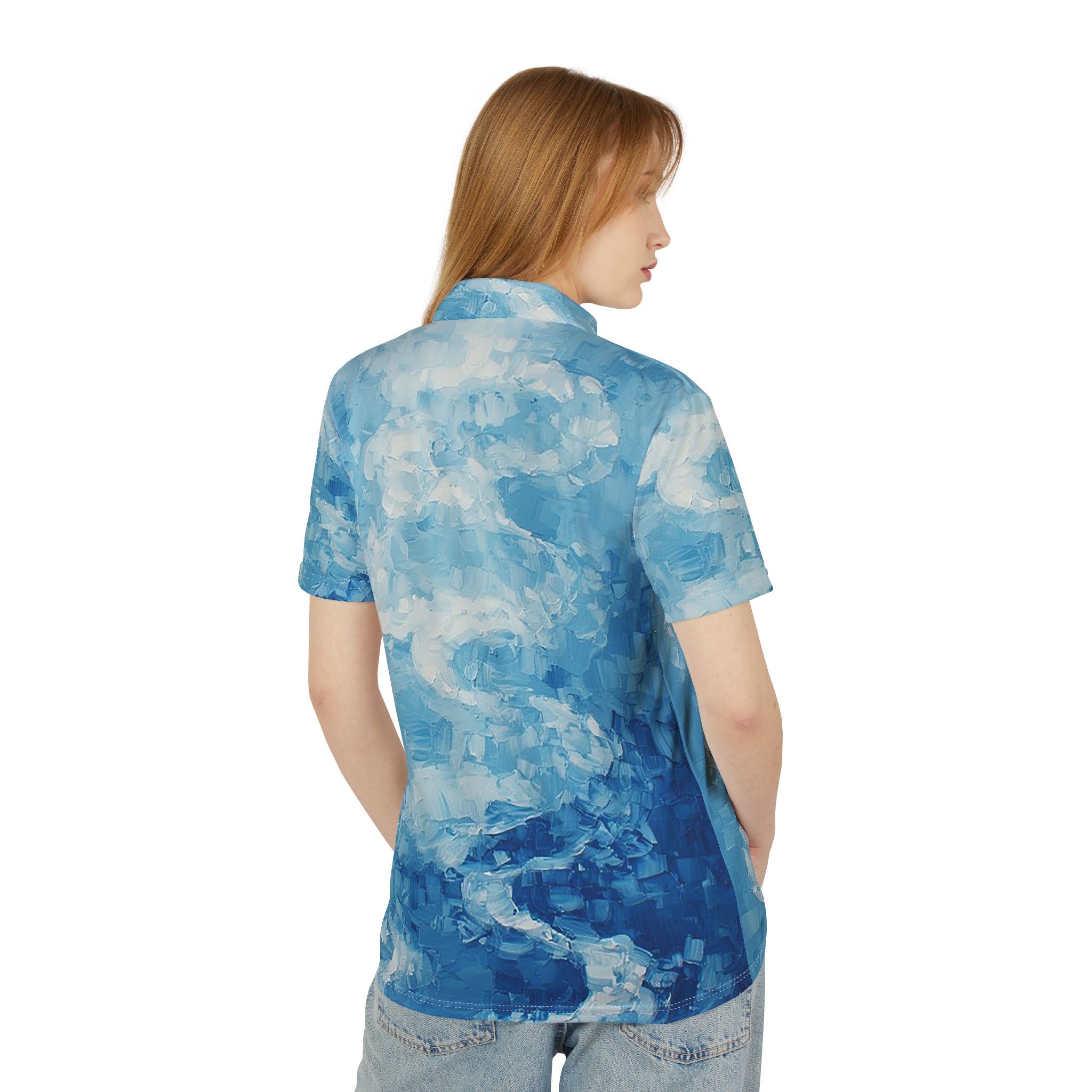 Ocean Canvas Polo – Blue Impressionist Art Shirt