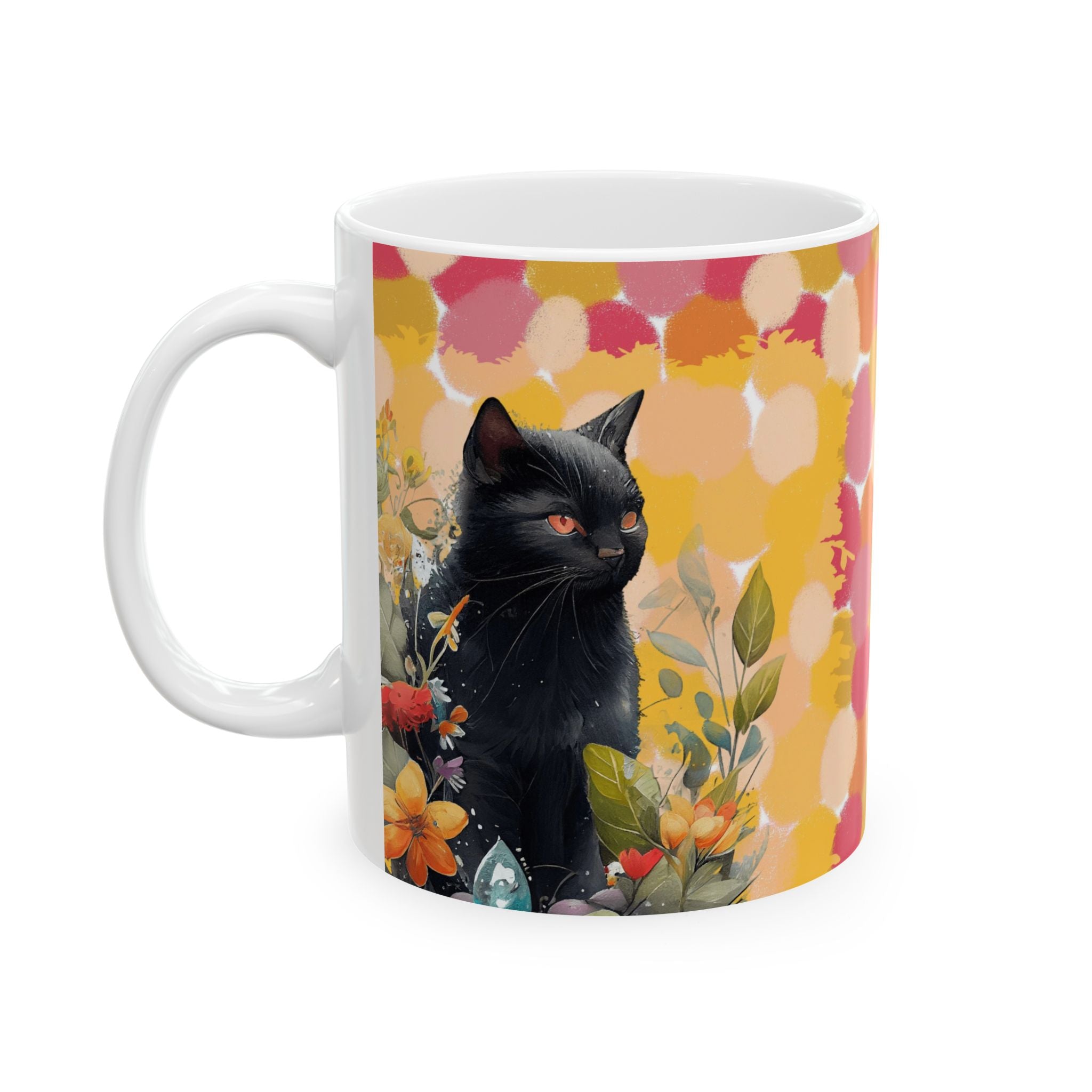 Mystic Black Cat Mug – Aesthetic Floral Cat Art Coffee Cup