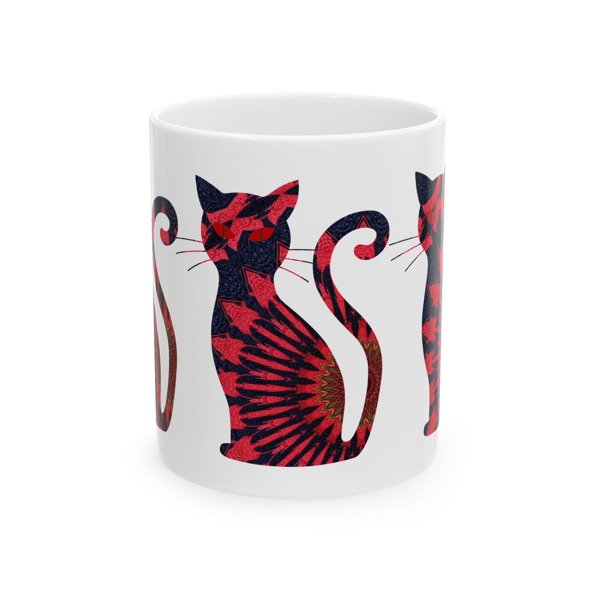 Crimson Shadow Cat Mug – Abstract Red & Black Art Coffee Cup