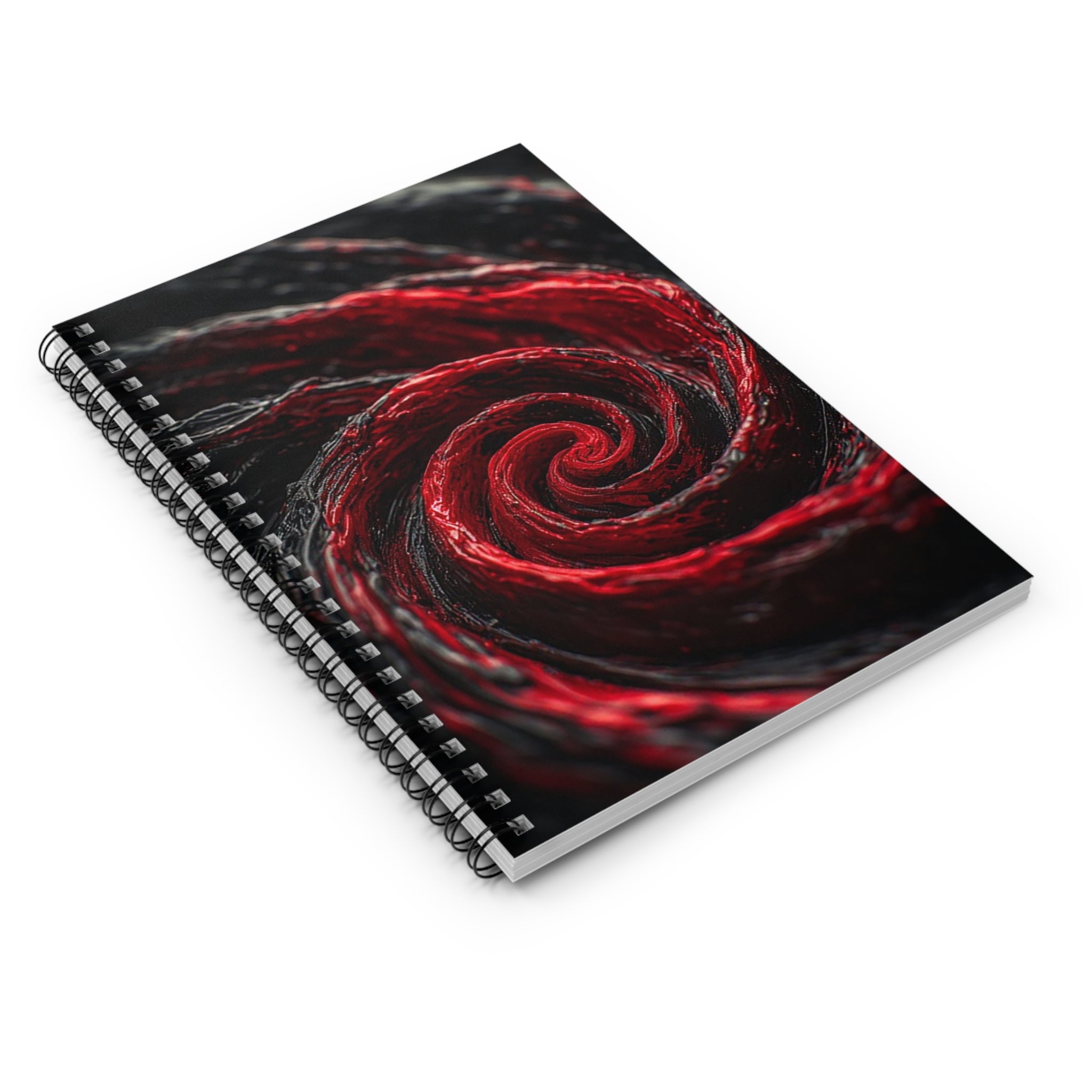 Crimson Vortex Spiral Notebook – Dark Intense Abstract Journal (6” x 8”)