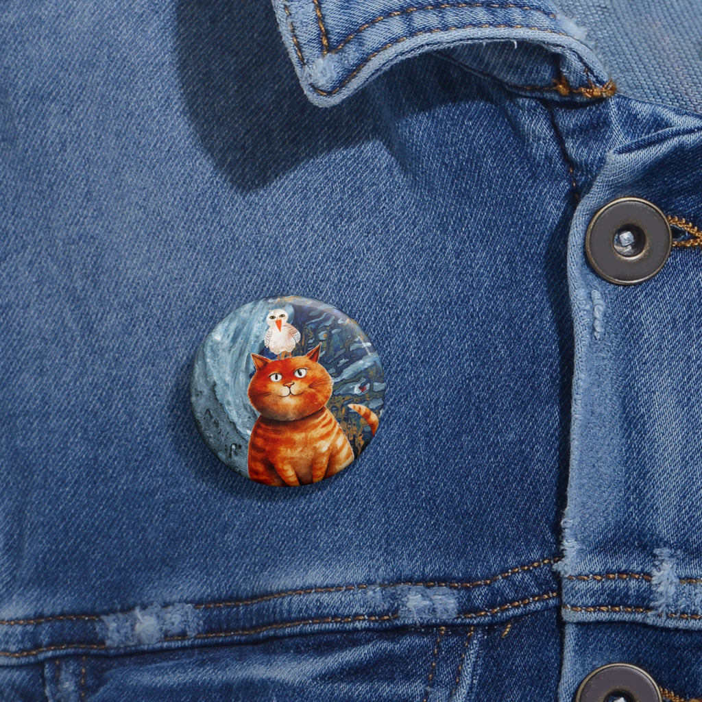 Chill Orange Cat Pin – Funny Cat & Bird Whimsical Button