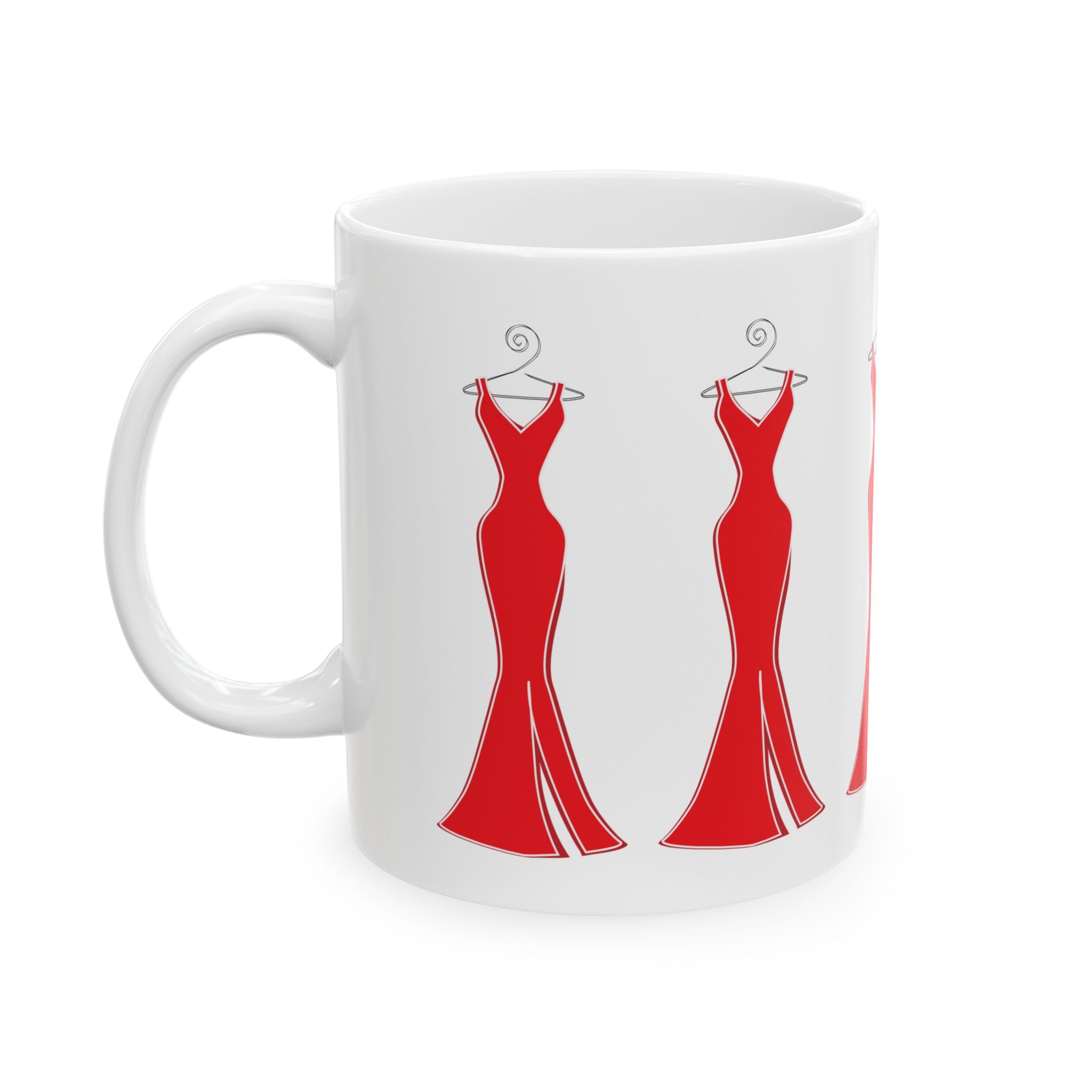 Crimson Elegance Mug – Red Gown Fashion Coffee Cup