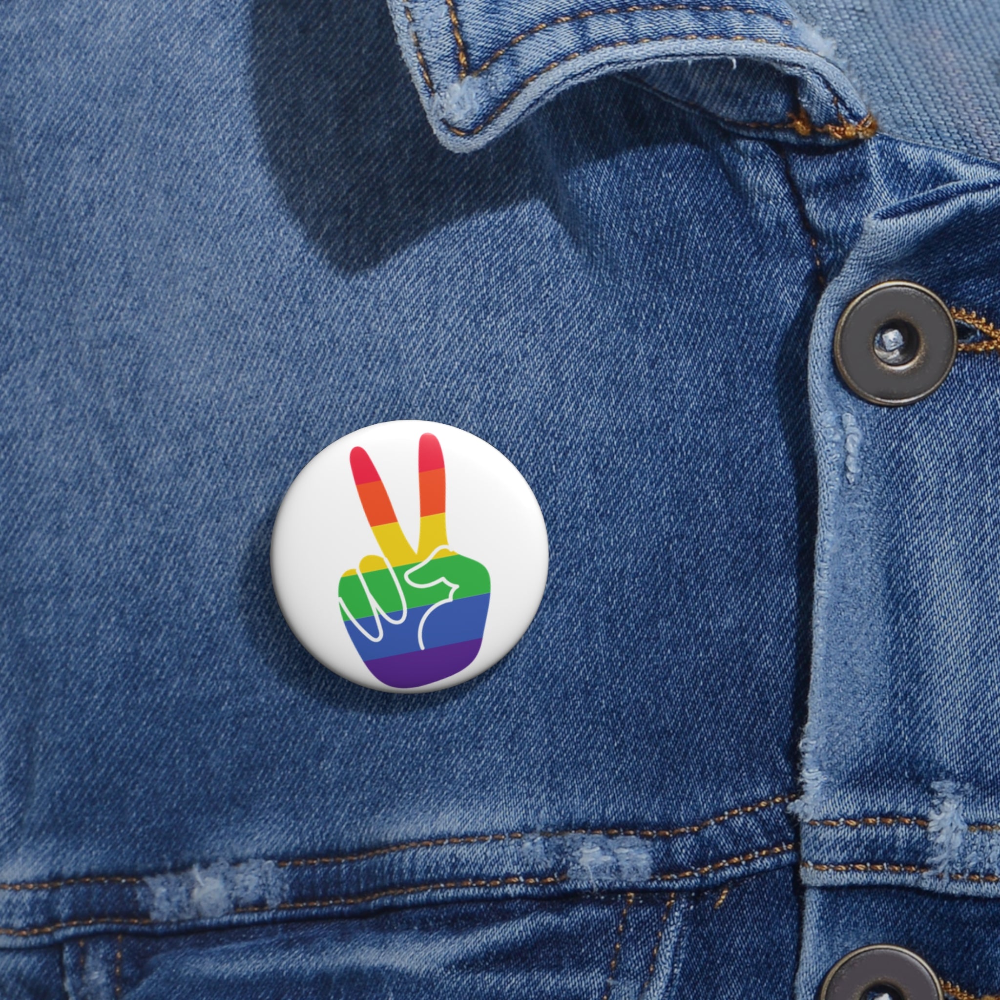 Rainbow Peace Hand Button Pin – Pride & Positive Vibes