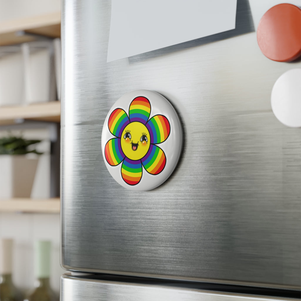 Rainbow Smiley Flower Magnet – Cute Pride Aesthetic Design