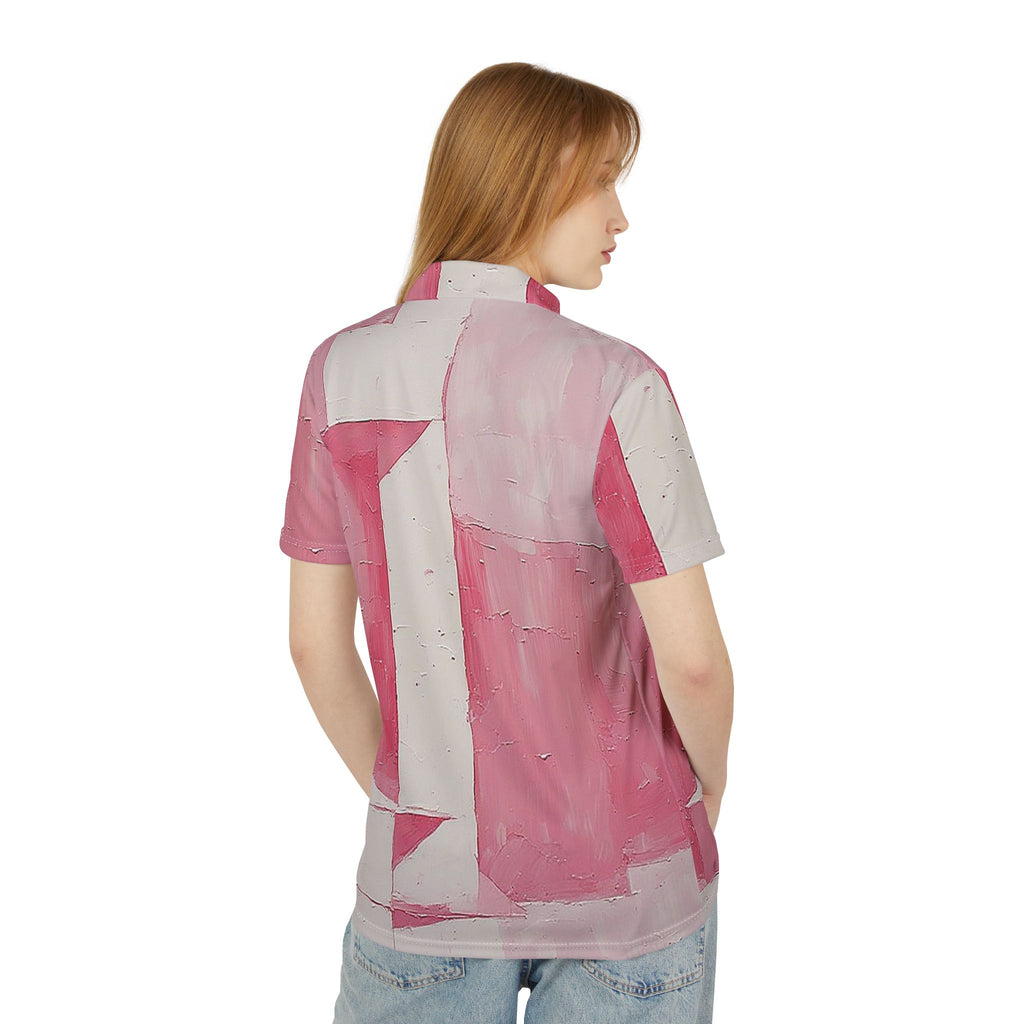Blush Structure Polo – Soft Pink Abstract Statement Shirt
