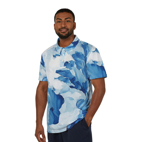 Azure Flow Polo – Blue Abstract Luxe Statement Shirt