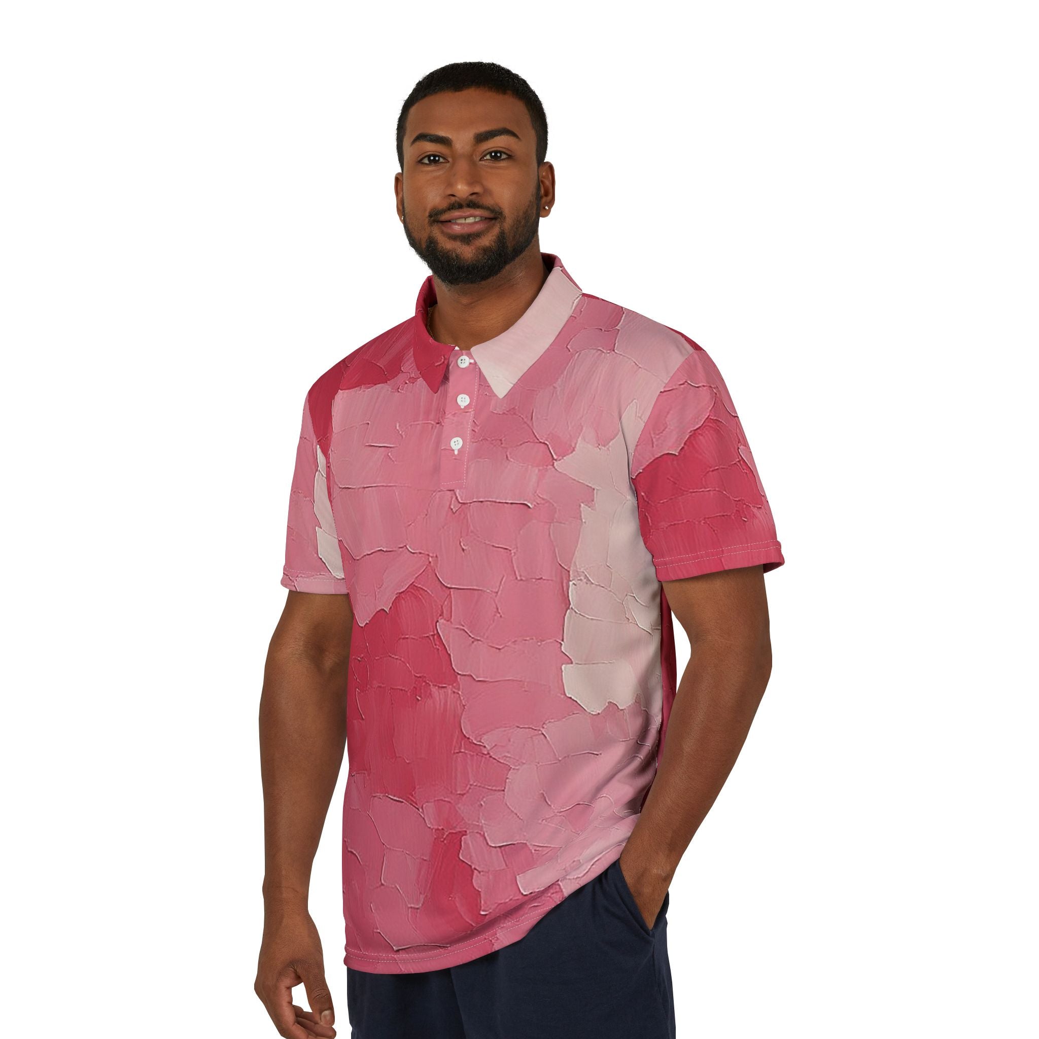 Crimson Layer Polo – Bold Pink Textured Statement Shirt