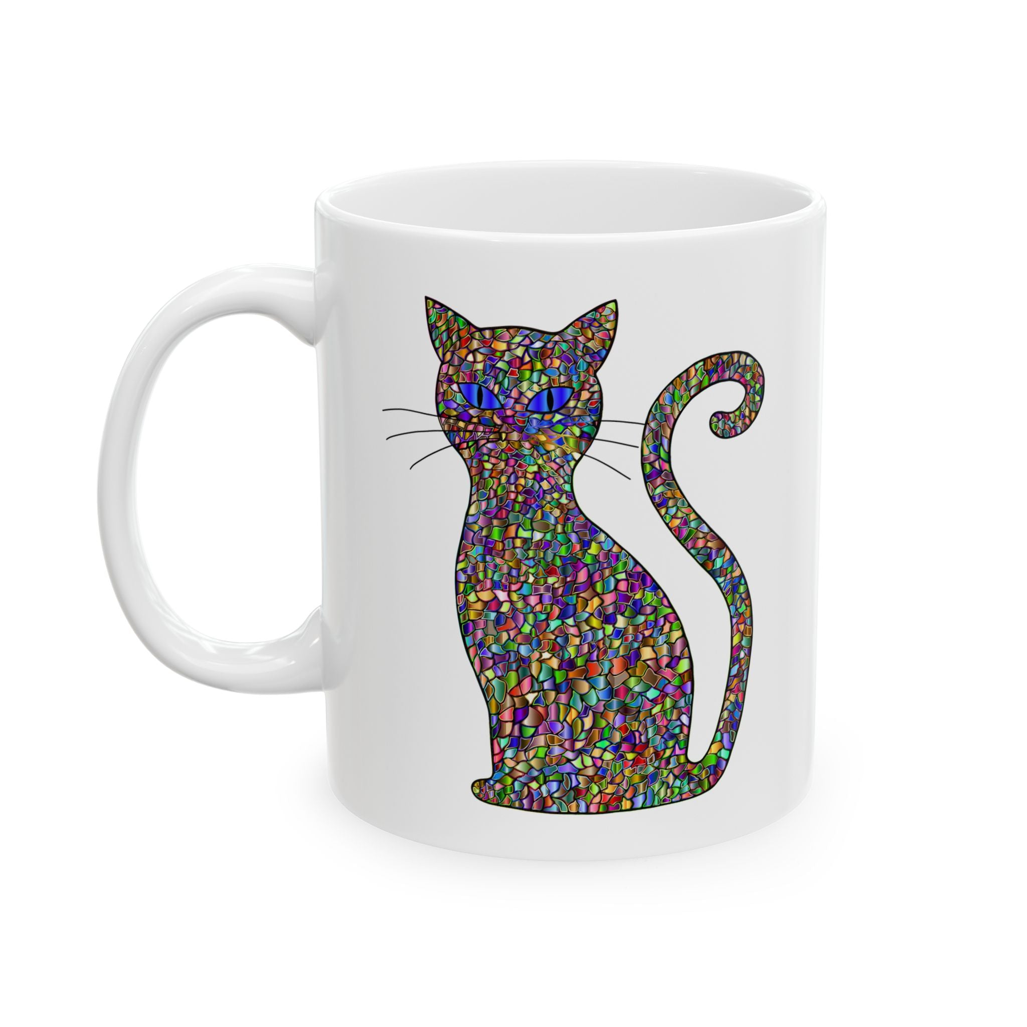Prismatic Cat Mug – Vibrant Mosaic Art Coffee Cup