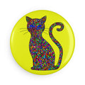 Mosaic Cat Magnet – Rainbow Mosaic Kitty on Bright Yellow Modern Decor