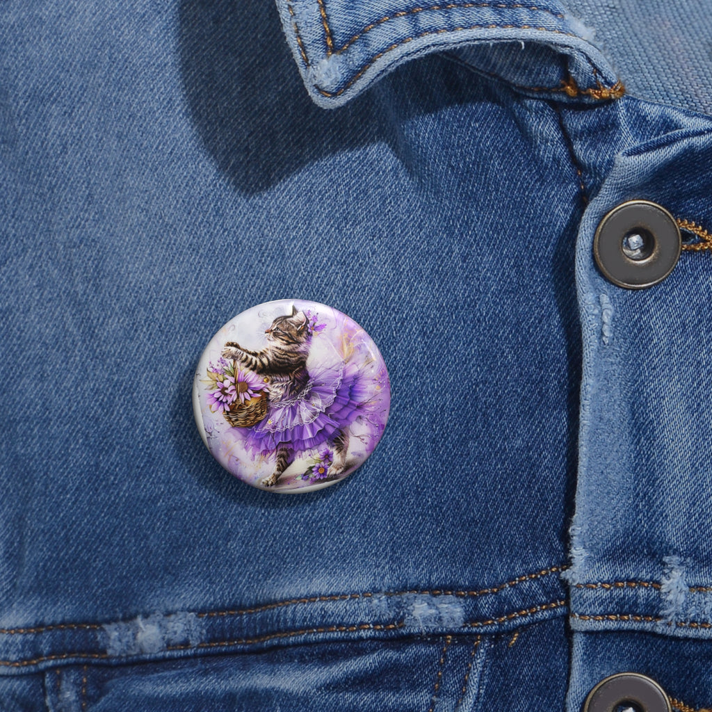 Lavender Leap Kitten Pin – Whimsical Ballet Cat Floral Button