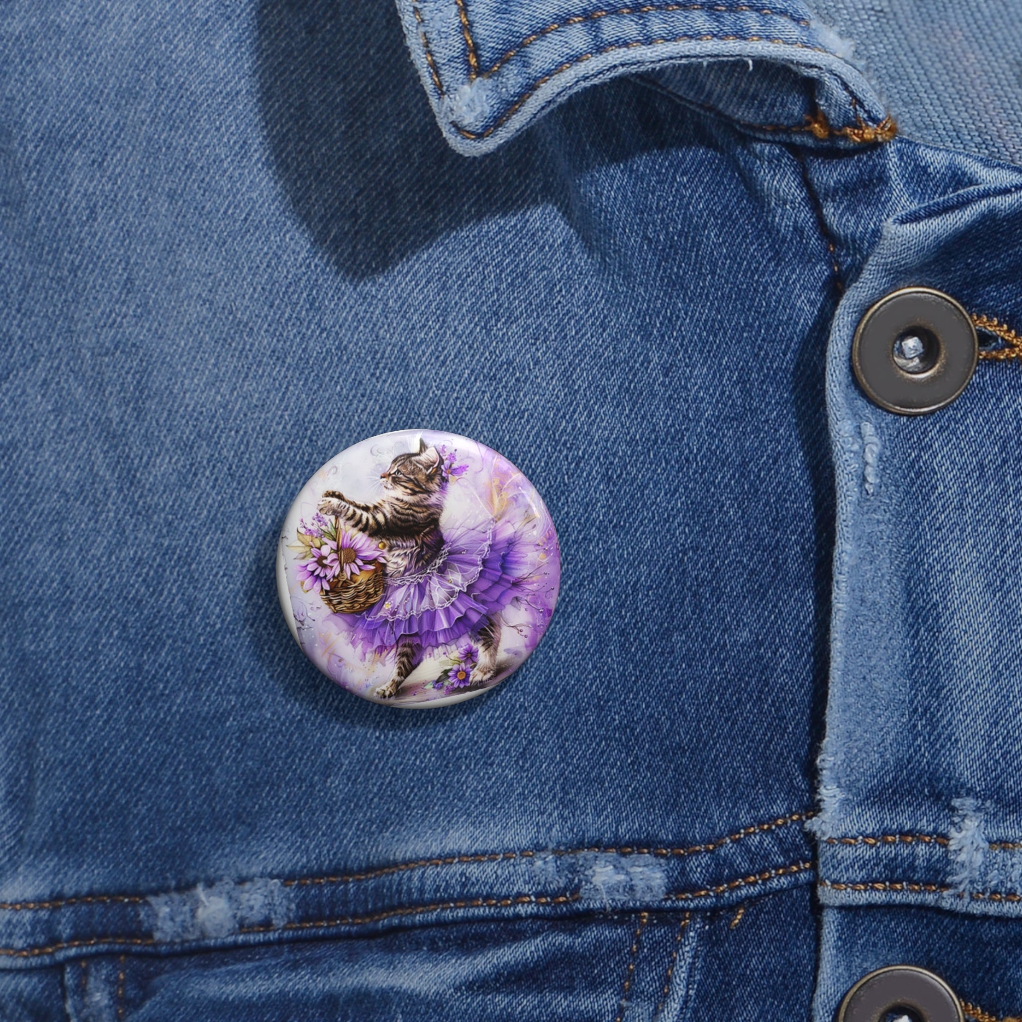 Lavender Leap Kitten Pin – Whimsical Ballet Cat Floral Button