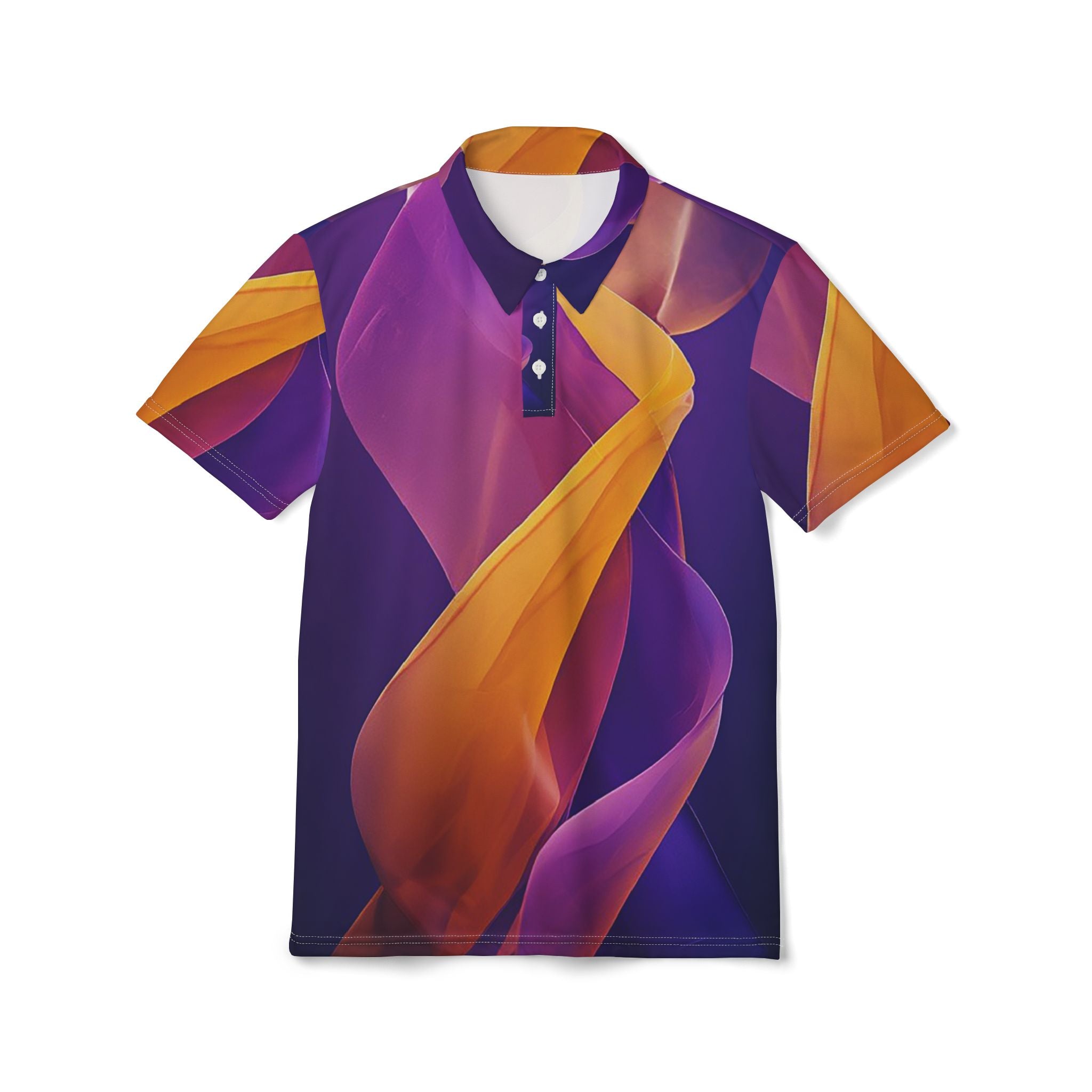 Solar Silk Polo – Sunset Flow Abstract Statement Shirt