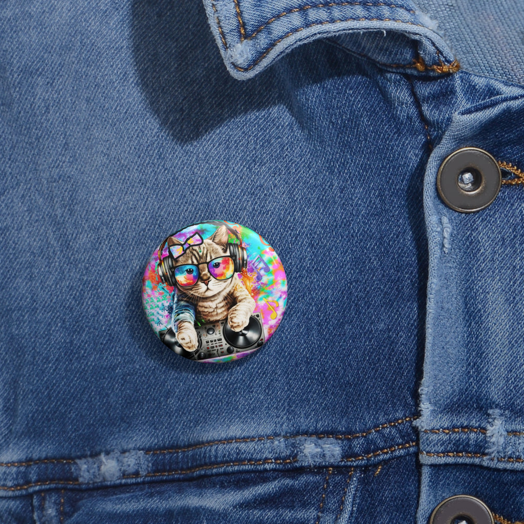 DJ Kitty Pin – Cute Headphones Cat Button with Bow