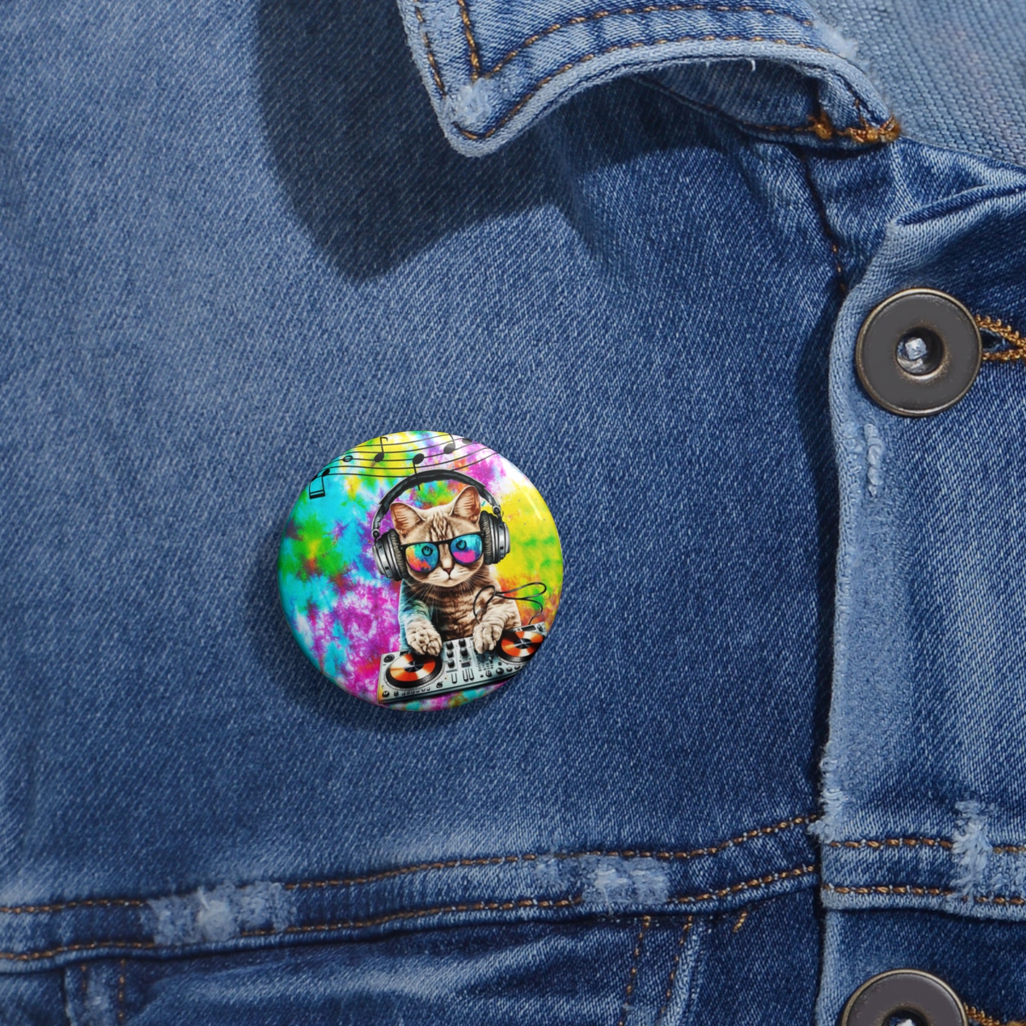 DJ Cat Pin – Cool Headphones Music Cat Button