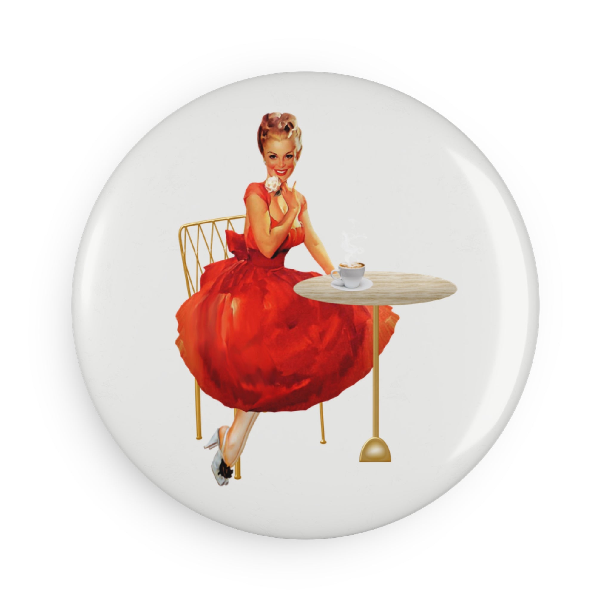 Vintage Red Dress Pin-Up Magnet – Retro Café Glam Art