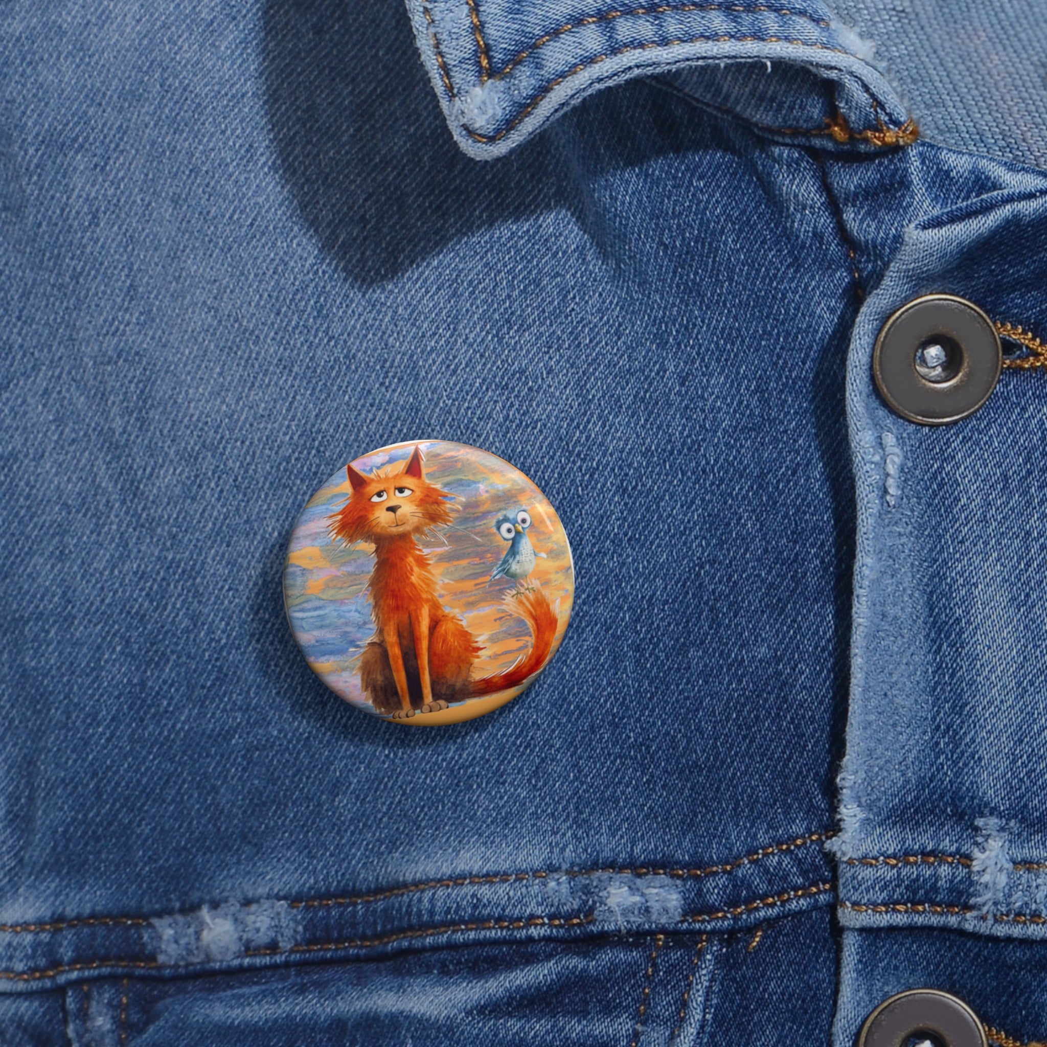 A sarcastic orange cat and its chaotic bird friend—perfect for adding humor and personality to your style.